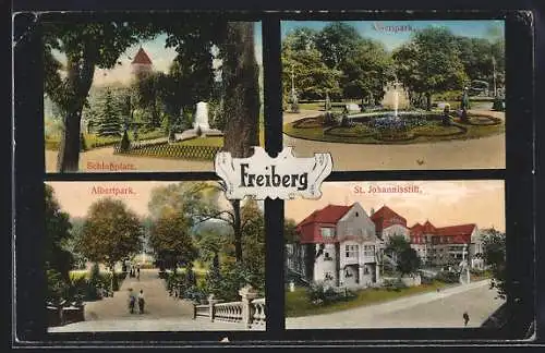 AK Freiberg i. Sa., Schlossplatz, Albertpark, St. Johannisstift