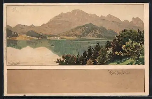 Künstler-AK Otto Strützel: Kochelsee, Seeblick mit Bergpanorama