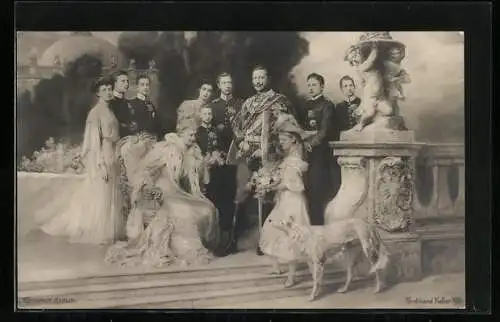 Foto-AK kaiserliche Familie von Preussen mit Windhund