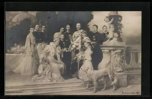 Foto-AK kaiserliche Familie von Preussen mit Windhund