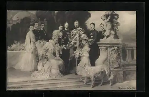 Foto-AK kaiserliche Familie von Preussen mit Windhund