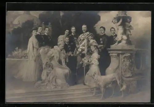 AK Kaiser Wilhelm II. von Preussen mit seiner Familie und Windhund