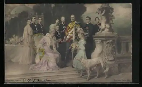 Foto-AK kaiserliche Familie von Preussen mit Windhund