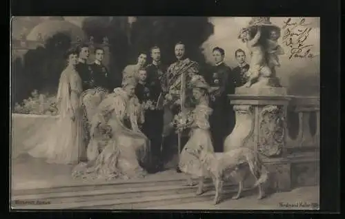 Foto-AK kaiserliche Familie von Preussen mit Windhund