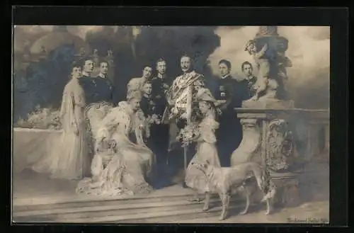 Foto-AK kaiserliche Familie von Preussen mit Windhund