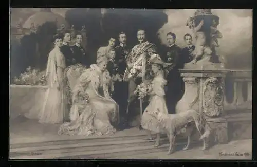 Foto-AK kaiserliche Familie von Preussen mit Windhund