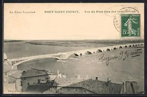 AK Pont-Saint-Esprit, Vue du Pont lors des inondations