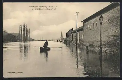 AK Creil /Oise, Inondation de l`Oise 1910, le Quai d`aval