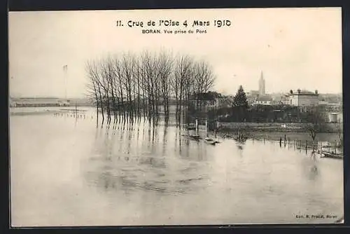 AK Boran /Oise, Crue de l`Oise 1910, Vue prise du Pont