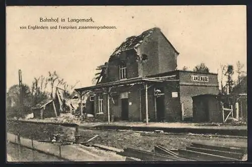 AK Langemark, Bahnhof, von Engländern und Franzosen zusammengeschossen