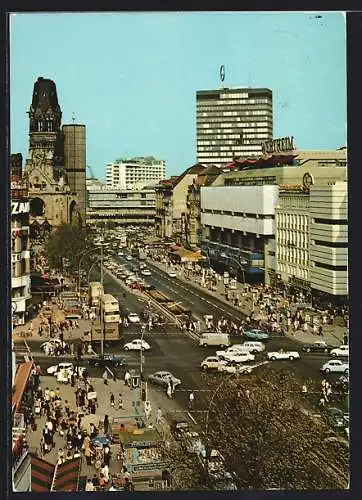 AK Berlin-Charlottenburg, Verkehr auf dem Kurfürstendamm mit Gedächtnis-Kirche