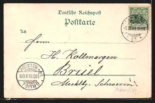 Lithographie Hamburg, Allgemeine Gartenbau-Ausstellung 1897, Wappen und Frau in Tracht