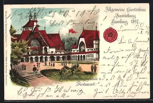 AK Hamburg, Allgemeine Gartenbau Ausstellung 1897, Hauptaustellungsgebäude u. Restaurant