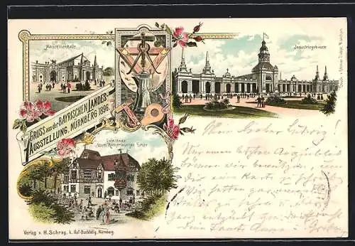 Lithographie Nürnberg, Bayerische Landes-Ausstellung 1896, Cafe zum Rothenburger Erker