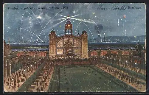 AK Prag, Jubiläums-Ausstellung 1908, Illumination