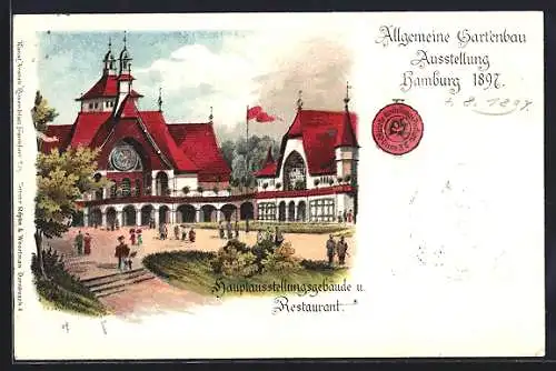 AK Hamburg, Allgemeine Gartenbau Ausstellung 1897, Hauptaustellungsgebäude u. Restaurant