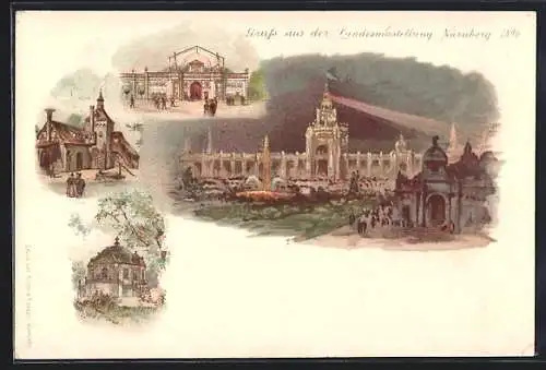 Lithographie Nürnberg, Landesausstellung 1896, Ausstellungsgebäude