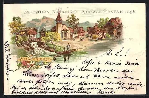 Lithographie Genève, Exposition Nationale 1896, Village Suisse