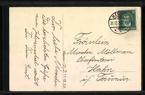 AK Herzliche Neujahrsgrüsse, Winterlandschaft mit Wanderern