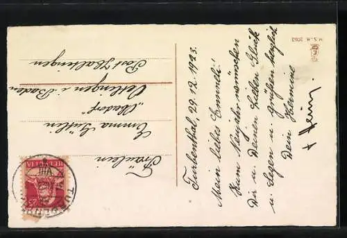 AK Glückwünsche zu Neujahr, Kinder mit Schneeschuhen