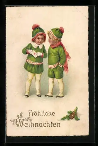 AK Fröhliche Weihnachten, Zwei Kinder mit Brief