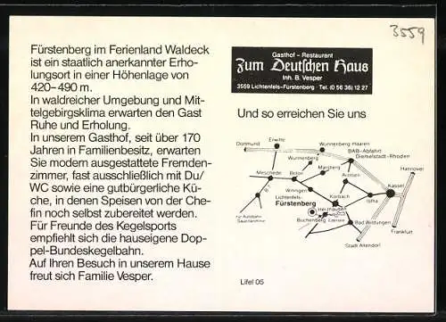 AK Lichtenfels-Fürstenberg, Gasthof-Pension Zum Deutschen Haus, Inh. B. Vesper