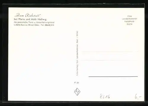 AK Reit im Winkl, Gasthaus Zum Kuhstall, Bes. Maria und Addi Hellwig