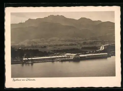 AK Blick zur Raststätte am Chiemsee mit Kampenwand