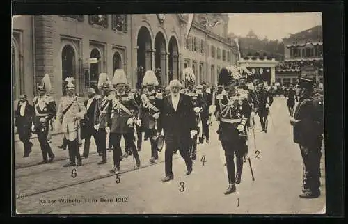 AK Bern, Parade mit Kaiser Wilhelm II., Generalstab-Chef von Moltke, Bundespräsident Forrer 1912