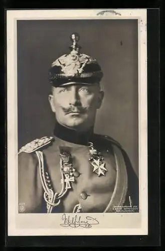 AK Kaiser Wilhelm II. mit Artillerie-Pickelhaube und Orden