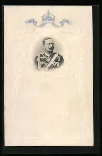 AK Kaiser Wilhelm II. in festlicher Uniform, geprägtes Passepartout