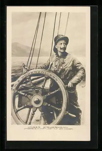 AK Kaiser Wilhelm II. als Steuermann auf der S. M. S. Hohenzollern, Fotomontage