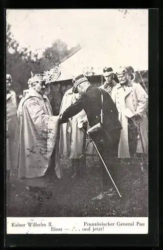 AK Kaiser Wilhelm II. beim Gruss mit dem französischen General Pau