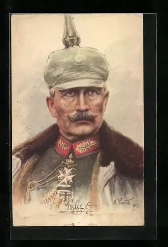 Künstler-AK O. Renatus: Kaiser Wilhelm II. in Uniform mit Pickelhaube