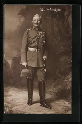 AK Kaiser Wilhelm II. in Uniform vor Landschaftskulisse