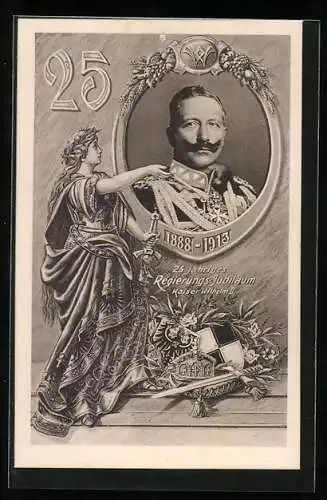 AK Kaiser Wilhelm II. in festlicher Uniform, Passepartout mit der Germania