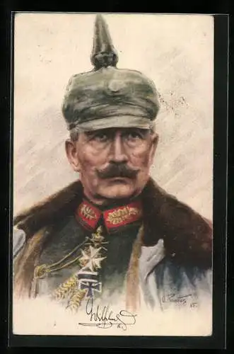 Künstler-AK O. Renatus: Kaiser Wilhelm II. in Uniform mit Pickelhaube