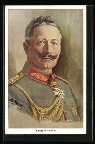 Künstler-AK Kaiser Wilhelm II. in Uniform mit Eisernem Kreuz im Portrait, von S. Hornert