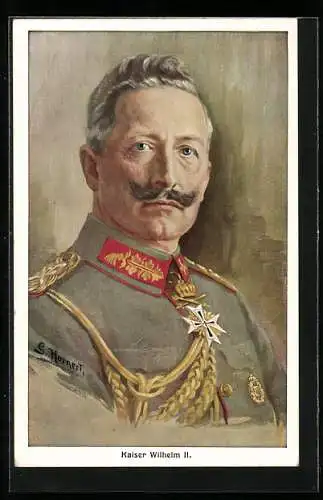 Künstler-AK Kaiser Wilhelm II. in Uniform mit Eisernem Kreuz im Portrait, von S. Hornert