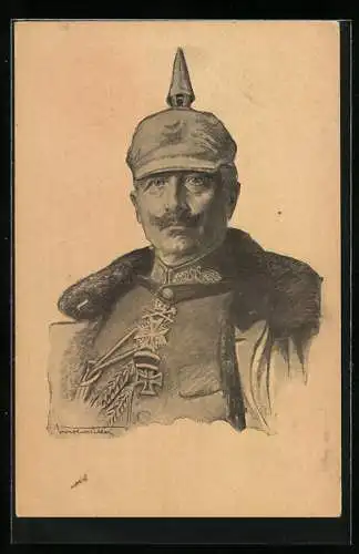 AK Portrait Kaiser Wilhelm II. in Uniform & Pickelhaupe