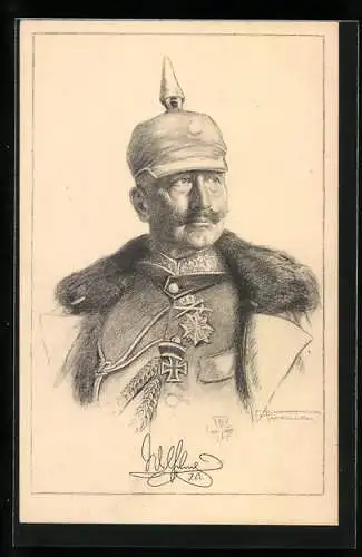 AK Brustportrait Kaiser Wilhelm II. in Uniform mit Pickelhaube