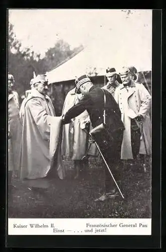 AK Kaiser Wilhelm II. beim Gruss mit dem französischen General Pau