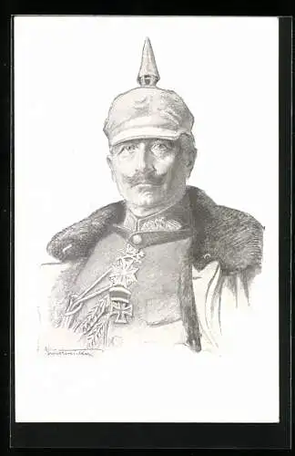 AK Portrait Kaiser Wilhelm II. in Uniform & Pickelhaupe