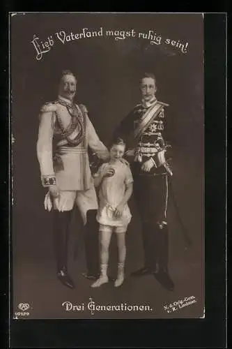 AK Kaiser Wilhelm II. von Preussen, sein Enkel und Kronprinz Wilhelm als Husar