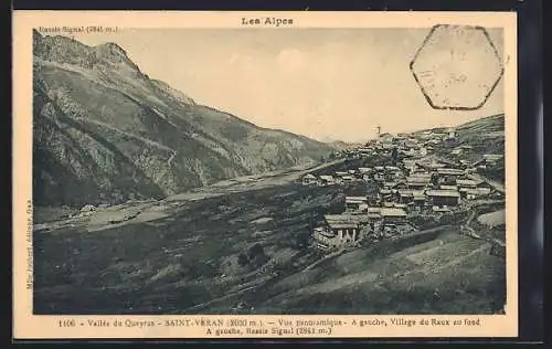 AK Saint-Véran, Vue panoramique, a gauche, Village du Raux et Rassis Signal