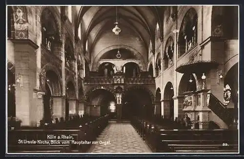 AK Köln a. Rhein, St. Ursula-Kirche, Blick vom Hauptaltar zur Orgel