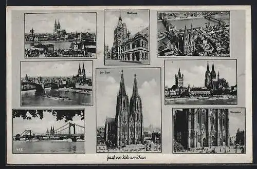 AK Köln am Rhein, Rathaus, Dom, Domplatz, Ortsansichten