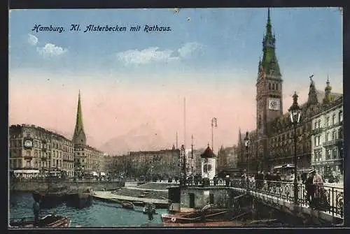 AK Hamburg, Kl. Alsterbecken mit Rathaus