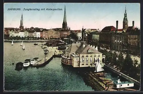 AK Hamburg-Neustadt, Jungfernstieg mit Alsterpavillon