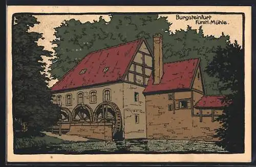 Steindruck-AK Burgsteinfurt, Die Fürstliche Mühle